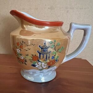 Vintage Japanese Lustreware Creamer 3.5”H, 4.5W beautiful hand painted caramel
